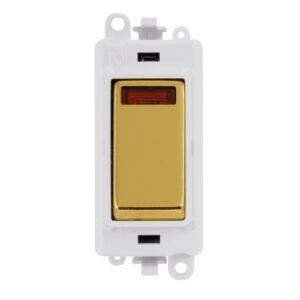 Click GridPro 20Ax Double Pole Switch With Neon Module Polar White Polished Brass