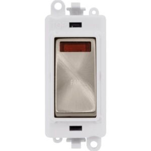 Click GridPro 20Ax Double Pole Switch With Neon Module Polar White Brushed Stainless Fan