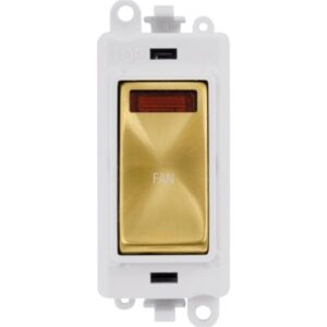 Click GridPro 20Ax Double Pole Switch With Neon Module Polar White Satin Brass Fan