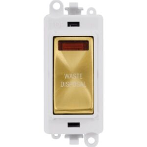 Click GridPro 20Ax Double Pole Switch With Neon Module Polar White Satin Brass Waste Disposal