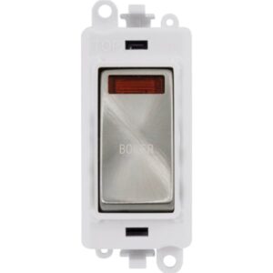 Click GridPro 20Ax Double Pole Switch With Neon Module Polar White Satin Chrome Boiler