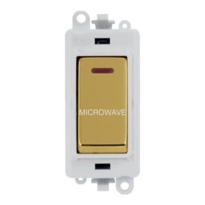 Click GridPro 20Ax Double Pole Switch With Led Module Polar White Polished Brass Microwave