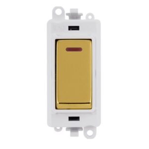 Click GridPro 20Ax Double Pole Switch With Led Module Polar White Polished Brass
