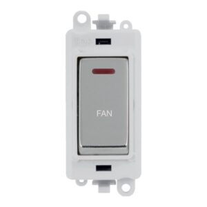 Click GridPro 20Ax Double Pole Switch With Led Module Polar White Polished Chrome Fan