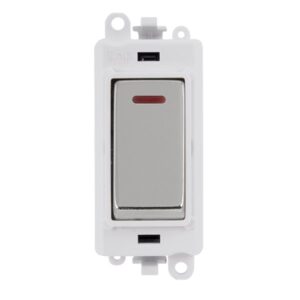 Click GridPro 20Ax Double Pole Switch With Led Module Polar White Polished Chrome
