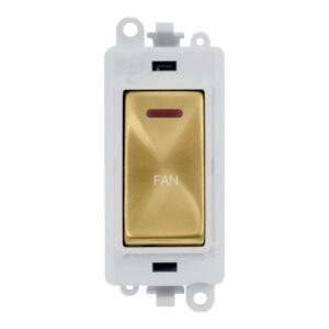 Click GridPro 20Ax Double Pole Switch With Led Module Polar White Satin Brass Fan