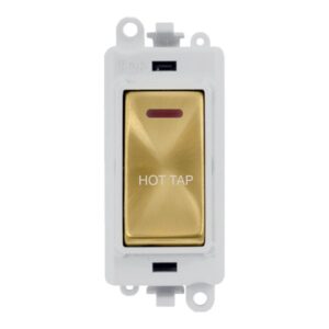 Click GridPro 20Ax Double Pole Switch With Led Module Polar White Satin Brass Hot Tap