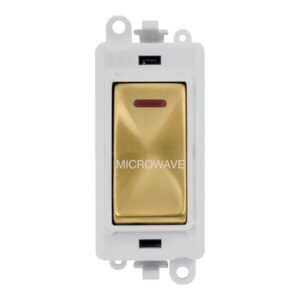 Click GridPro 20Ax Double Pole Switch With Led Module Polar White Satin Brass Microwave