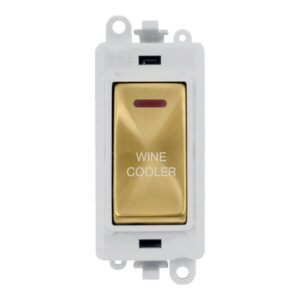 Click GridPro 20Ax Double Pole Switch With Led Module Polar White Satin Brass Wine Cooler