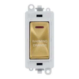 Click GridPro 20Ax Double Pole Switch With Led Module Polar White Satin Brass Warming Drawer