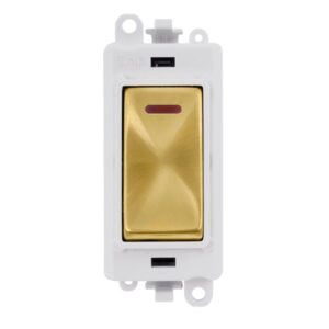 Click GridPro 20Ax Double Pole Switch With Led Module Polar White Satin Brass
