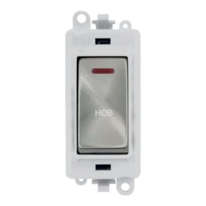 Click GridPro 20Ax Double Pole Switch With Led Module Polar White Satin Chrome Hob