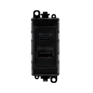 Click GridPro Dual Usb Charging Module 2.4A Type A & 3A Type C Black