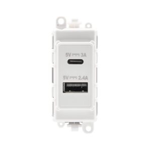 Click GridPro Dual Usb Charging Module 2.4A Type A & 3A Type C Polar White