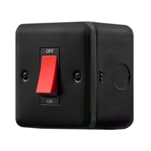 Click Metal Clad Pro 50A 1 Gang Double Pole Plate Switch With Red Rocker Black