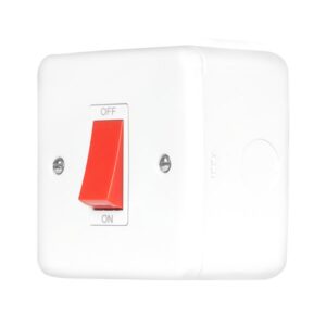 Click Metal Clad Pro 50A 1 Gang Double Pole Plate Switch With Red Rocker Polar White