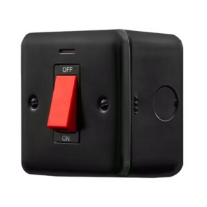 Click Metal Clad Pro 50A 1 Gang Double Pole Plate Switch With Red Rocker & Led Black