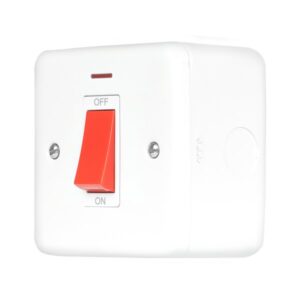 Click Metal Clad Pro 50A 1 Gang Double Pole Plate Switch With Red Rocker & Led Polar White
