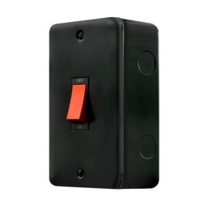 Click Metal Clad Pro 50A 2 Gang (Vertical) Double Pole Plate Switch With Red Rocker Black