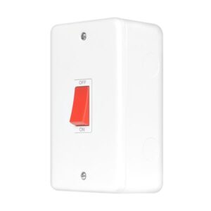 Click Metal Clad Pro 50A 2 Gang (Vertical) Double Pole Plate Switch With Red Rocker Polar White