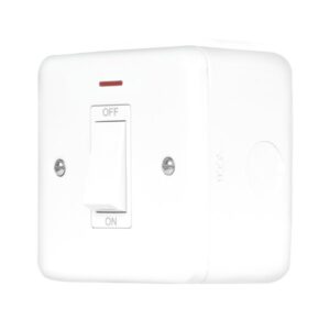 Click Metal Clad Pro 50A 1 Gang Double Pole Plate Switch With White Rocker & Led Polar White