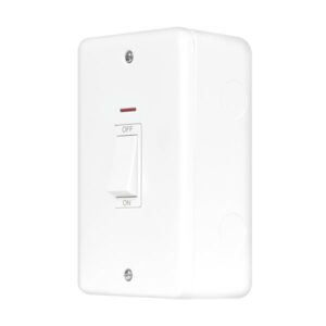 Click Metal Clad Pro 50A 2 Gang (Vertical) Double Pole Plate Switch With White Rocker & Led Polar White