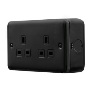 Click Metal Clad Pro 13A 2 Gang Safety Shutter Unswitched Socket Outlet Black