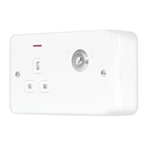 Click Metal Clad Pro 13A 1 Gang Double Pole Key Lockable Switched Socket With Led Indication Polar White