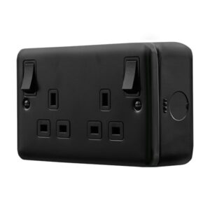 Click Metal Clad Pro 13A 2 Gang Double Pole Safety Shutter Outboard Switched Socket Outlet Black
