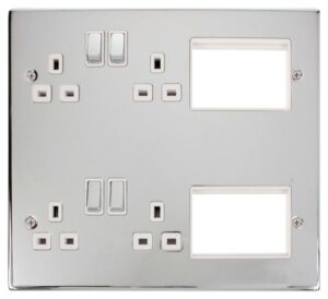 Click New Media Large New Media“ Part Furnished Front Plate 4 X 13A Dp Switched Sockets & 2 X 3 Apertures