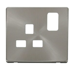 Click Definity 1 Gang 13A Switched Socket Cover Plate Brushed Stainless