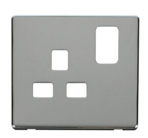 Click Definity 1 Gang 13A Switched Socket Cover Plate Chrome