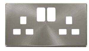 Click Definity 2 Gang 13A Switched Socket Cover Plate Brushed Stainless