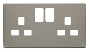 Click Definity 2 Gang 13A Switched Socket Cover Plate Stainless Steel