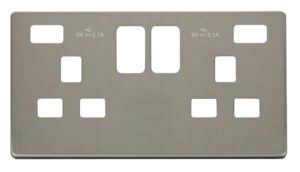 Click Definity 13A 2 Gang Switched Socket With Twin 2.1A Usb Charger Cover Plate