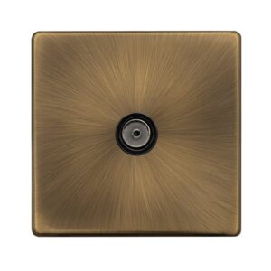 Click Definity Complete Single Non-Isolated Coaxial Outlet Antique Brass Cover Plate Black Insert