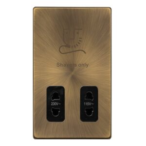 Click Definity Complete 115/230V Dual Voltage Shaver Socket Antique Brass Cover Plate Black Insert