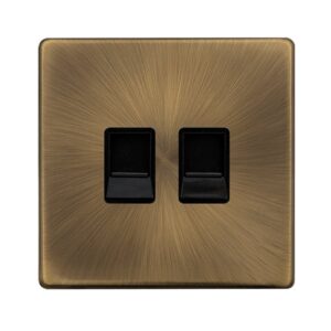 Click Definity Complete Twin Telephone Secondary Outlet Antique Brass Cover Plate Black Insert