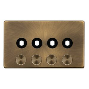 Click Definity Complete 4 Gang Unfurnished Dimmer Plate & Knobs Antique Brass