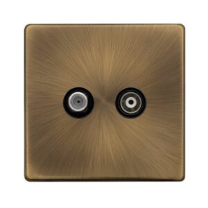 Click Definity Complete Non-Isolated Satellite & Non-Isolated Coaxial Outlet- Antique Brass Cover Plate Black Insert