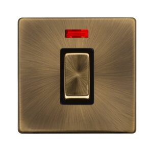 Click Definity Complete 50A Ingot 1 Gang Double Pole Switch With Neon Antique Brass Cover Plate Black Insert