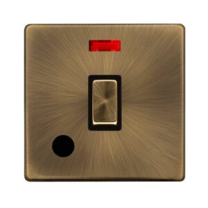 Click Definity Complete 20A Ingot Double Pole Switch With Neon & Flex Outlet Antique Brass Cover Plate Black Insert