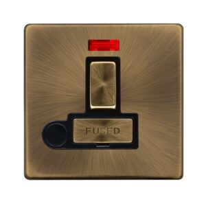 Click Definity Complete 13A Ingot Switched Fused Connection Unit With Neon & Optional Flex Outlet Antique Brass Cover Plate Black Insert