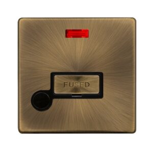 Click Definity Complete 13A Ingot Fused Connection Unit With Neon & Optional Flex Outlet Antique Brass Cover Plate Black Insert
