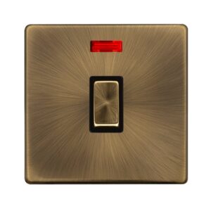 Click Definity Complete 20A Ingot Double Pole Switch With Neon Antique Brass Cover Plate Black Insert
