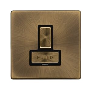 Click Definity Complete 13A Ingot Switched Fused Connection Unit Antique Brass Cover Plate Black Insert