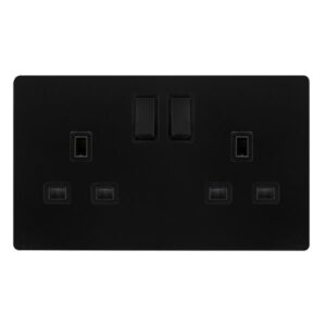 Click Definity Complete 13A Ingot 2 Gang Dp Switched Socket Matt Black Cover Plate Black Insert