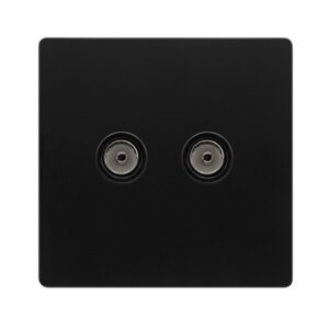 Click Definity Complete Twin Non-Isolated Coaxial Outlet Matt Black Cover Plate Black Insert