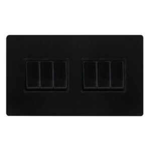 Click Definity Complete 10Ax Ingot 6 Gang 2 Way Switch Matt Black Cover Plate Black Insert