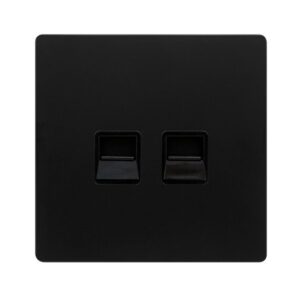 Click Definity Complete Twin Telephone Master Outlet Matt Black Cover Plate Black Insert